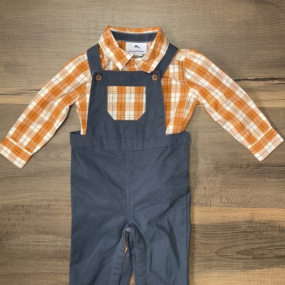 Tommy Bahama Baby Overalls and Orange Plaid Long Sleeve Shirt New Without Tags - Picture 3 of 12